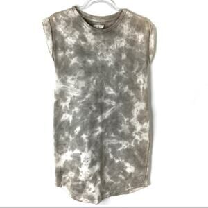 Lou & Grey Gray Tie Dye Short Sleeve French Terry Mini Dress Cotton Womens XS